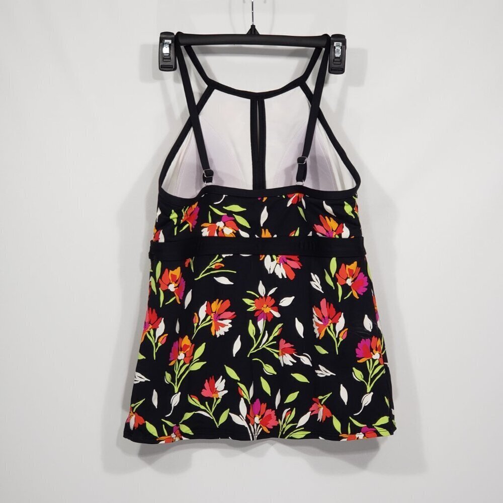 Lands' End Black Pink Orange Floral Swim Tank Women's Size 12 adjustable straps - Picture 3 of 4
